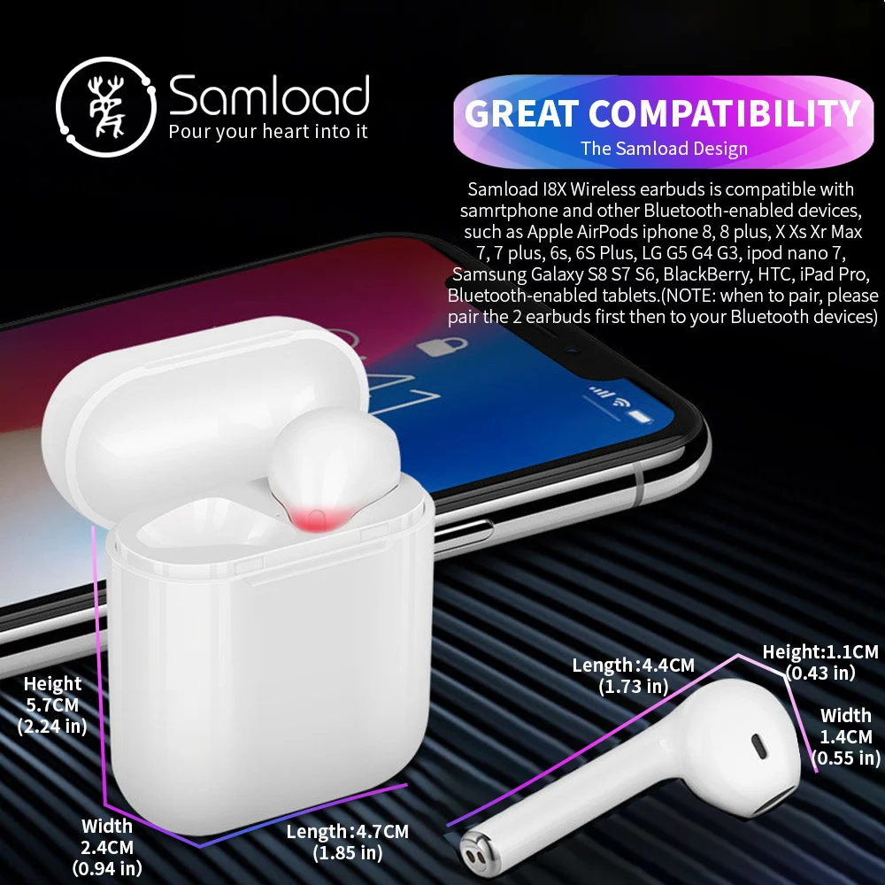 Samload TWS беспроводные Bluetooth наушники стерео гарнитура зарядная коробка для sony Apple iPhone X samsung наушники
