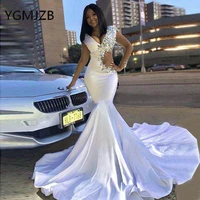 robe de soiree longue 2019 white long evening dresses mermaid v neck beaded crystal african women formal prom dress party dress