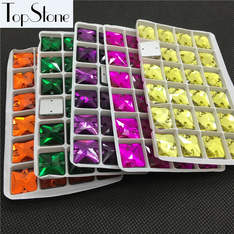 More Colors Square Shape Sew On Rhinestones 22mm 16mm Glass Crystal Sewing Stones Flatback 2 holes Jewelry dress making | Украшения и