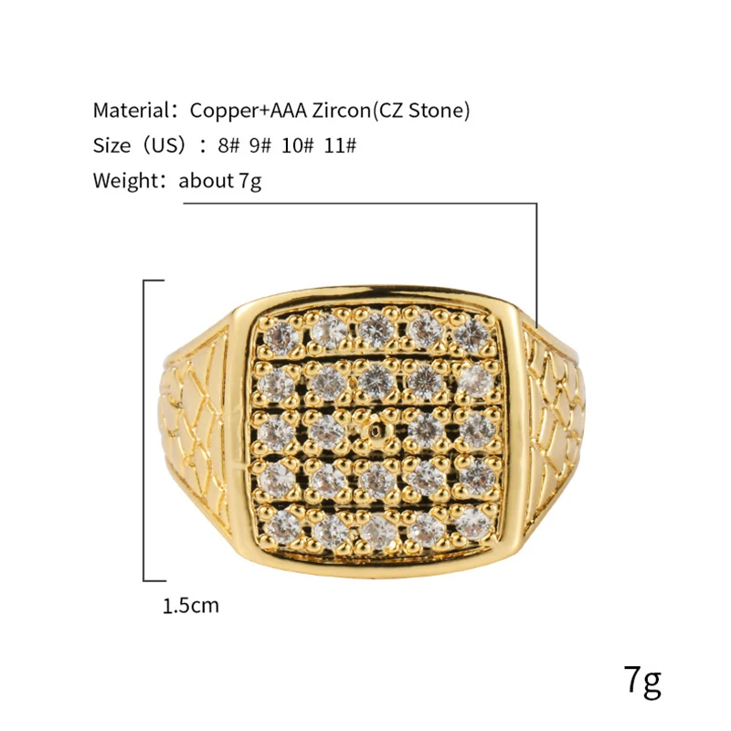 Хип хоп Bling Ice Out AAA Zircon Pave мужское Золотое кольцо золотого серебристого цвета