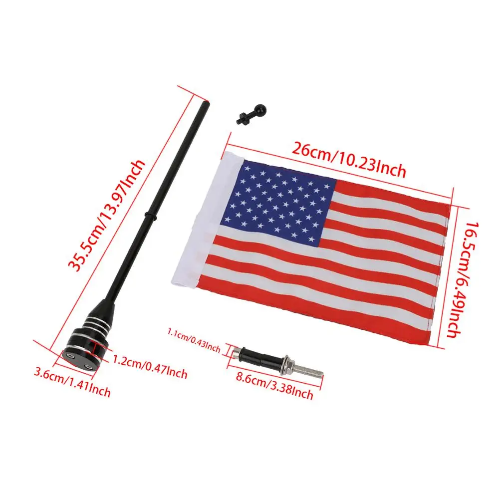 NAWOUK Rear Side Mount Luggage Rack Motorcycle US USA American Flag Pole For Harley Sportster Touring Honda Goldwing CB VTX CBR |