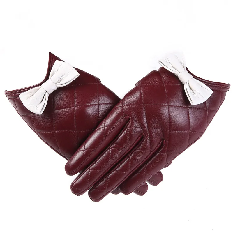 Wine red Женские кожаные перчатки Gours, черные перчатки из натуральной козьей кожи, с возможностью работы с сенсорным экраном, GSL009, зима - Цвет: Wine red