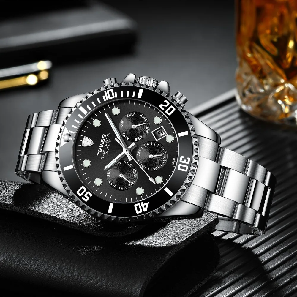 Мужские механические часы TEVISE из нержавеющей стали с календарем и датой|Мужские