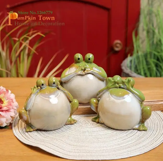 A set of three Наружная пруд керамика глазурованная лягушка, не слушайте, чтобы не смотреть, следуйте за сердцем, Копилка/сад бассейн Сад - Цвет: A set of three