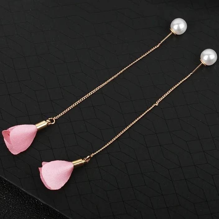 Pink ES414 длинные женские висячие серьги с кисточками цветок искусственный жемчуг модные ювелирные украшения для ушей Brincos женский европейский стиль - Окраска металла: Pink