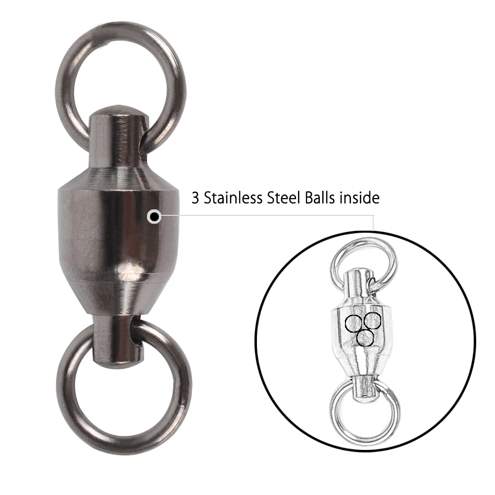 20PCS Fishing Barrel Bearing Rolling Swivel Solid Ring LB Lures Connector Heavy Duty Stainless Steel 0 1 2 3 4 5 6 7 8 9 10
