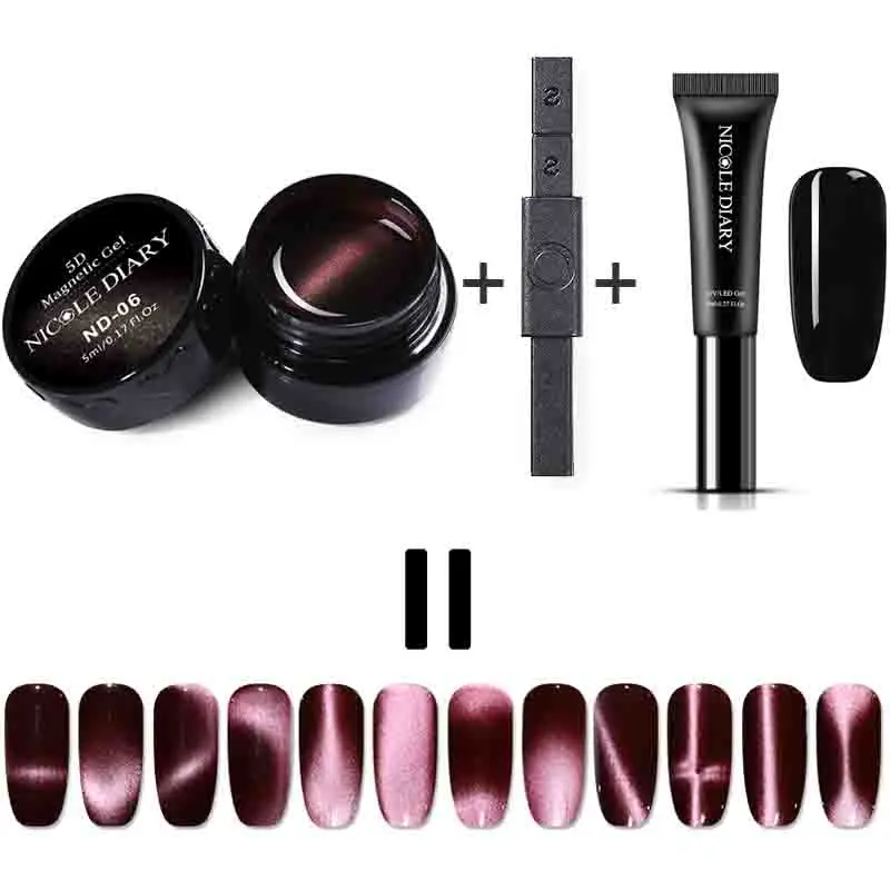 Set 6 NICOLE DIARY 5D кошачий глаз Гель-лак для ногтей Vernis Полупостоянный 4D УФ Магнитный Гель-лак для ногтей светодиодный гель-праймер для ногтей отмачиваемый 5 мл - Цвет: Set 6