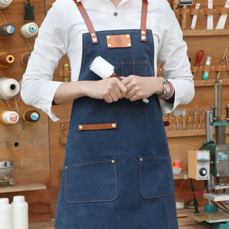 

Korean denim canvas strap apron coffee shop overalls restaurant bar painting overall work wear