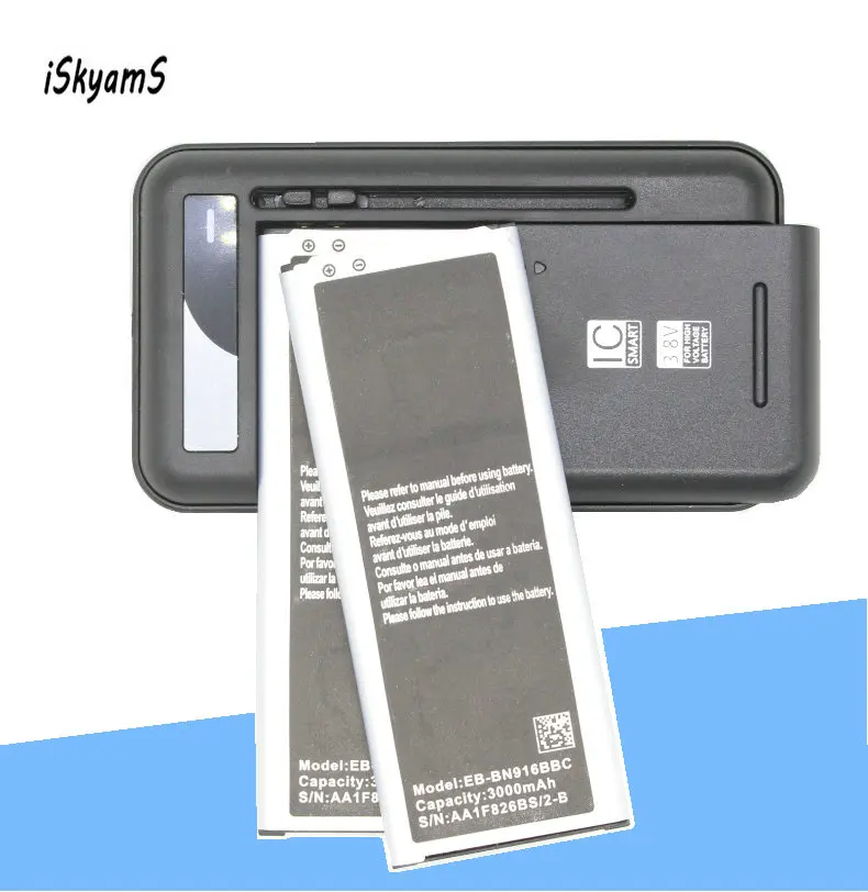 ISkyamS 2x3000 мА/ч EB BN916BBC батарея + зарядное устройство для Samsung Galaxy Note 4 Neo N9100 N9108V N9109V N9106W