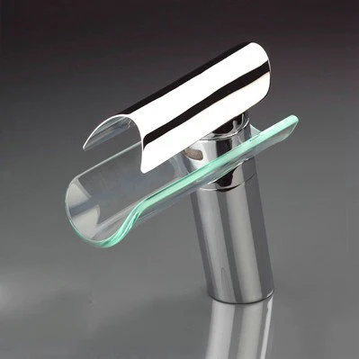 

Bathroom washbasin glass faucet waterfall Glass Bathroom Basin Chrome Mix Tap Sink Faucet
