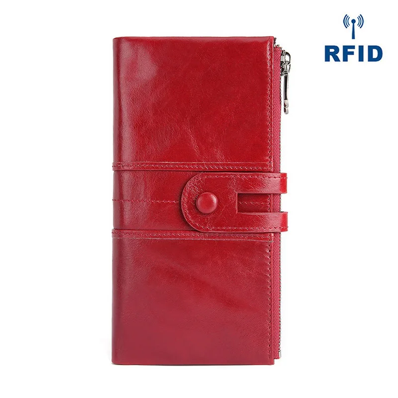 RFID Женские кошельки из натуральной кожи, Дамский Длинный кошелек для монет, Женский кошелек на застежке, держатель для карт, на молнии, карман для телефона, клатч, кошелек для денег