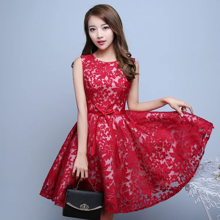 

Free Shipping New Arrival Short Lace Bridesmaid Dress Knee Length Party Dress 2020