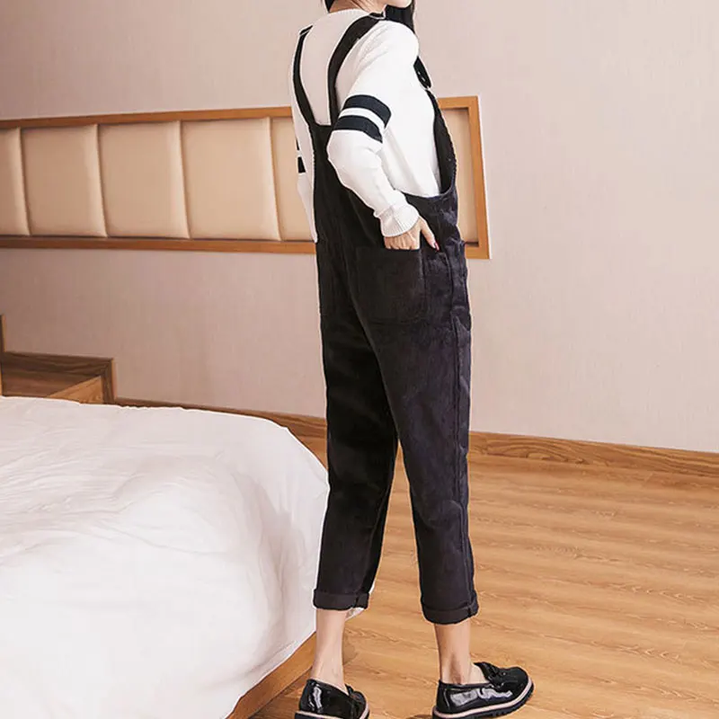 Женские вельветовые брюки с завышенной талией весна осень 2017|shoulder pants|bib pants