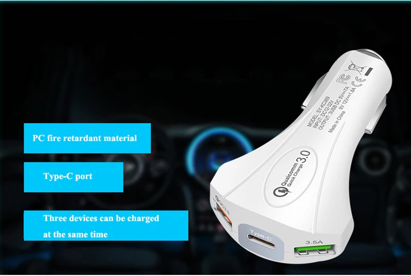 Riggler QC3.0 автомобильное зарядное устройство с быстрой зарядкой 3 порта type C 3.5A