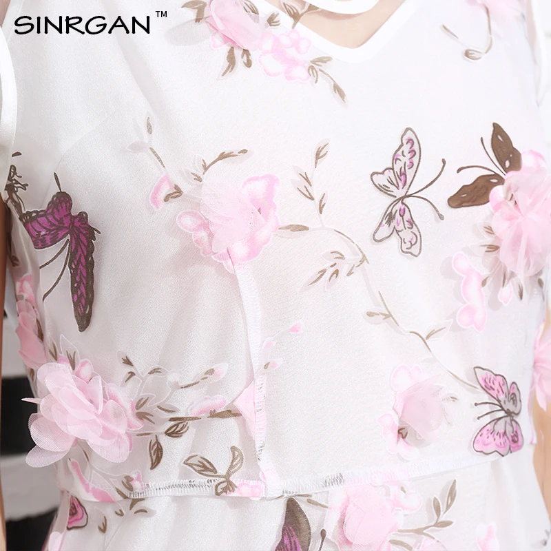 SINRGAN Женская мода Богемные платья Свободное платье для вышивания Бабочка