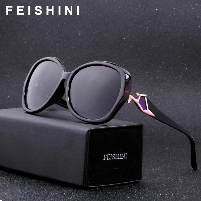FEISHINI, фирменный дизайн, Бабочка, пластиковые солнцезащитные очки, женские, поляризационные, Ретро стиль, уф400, модные очки для вождения, Mujer, солнцезащитные очки