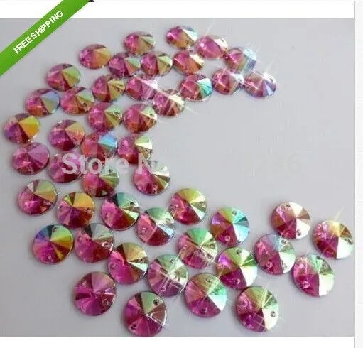 Pink AB colour Round10mm Rivoli Sew On Acrylic Crystal flatback Rhineston 300pcs/lot m129 | Дом и сад