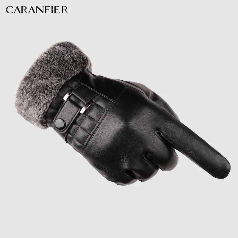 Кожаные зимние перчатки CARANFIER 2018 кожаные для сенсорного экрана мужские теплые