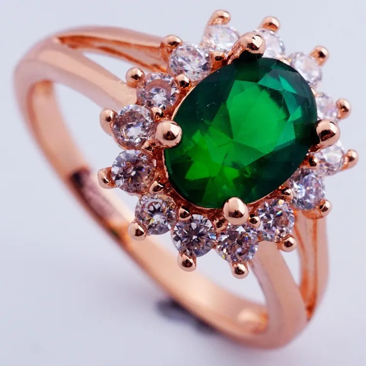 Yunkingdom Bague Femme новое розовое золото цвет ювелирные изделия Anel Feminino Зеленый Циркон Кристалл классические обручальные кольца H2503