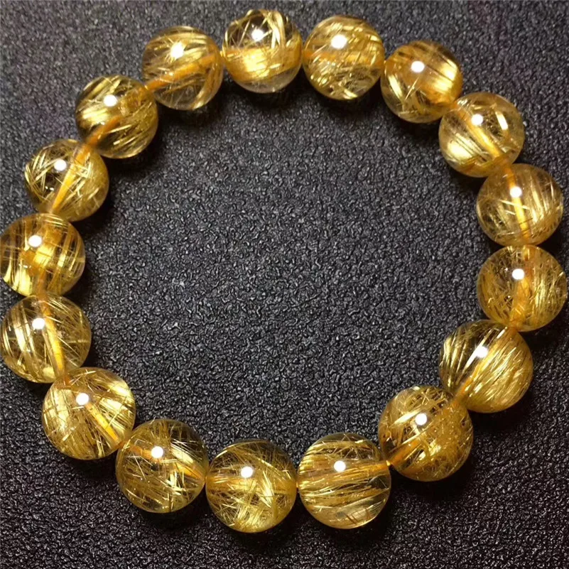 Браслет из натурального золота 11 8 мм Rutilated титана кварца для женщин мужчин