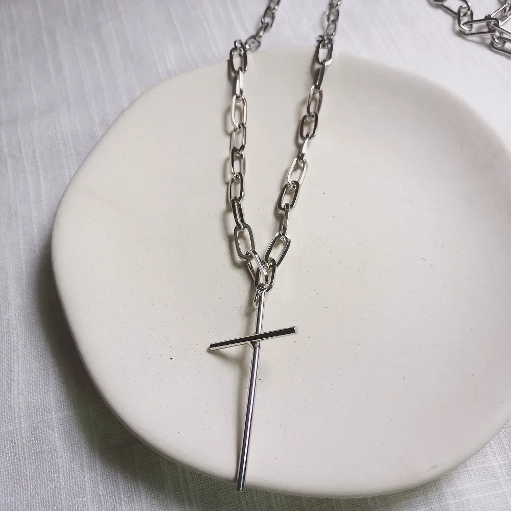 Rongho Hiphop Multi chains Cross chokers necklaces for Women metal Ruler pendant necklace lovers party chunky bijoux | Украшения и