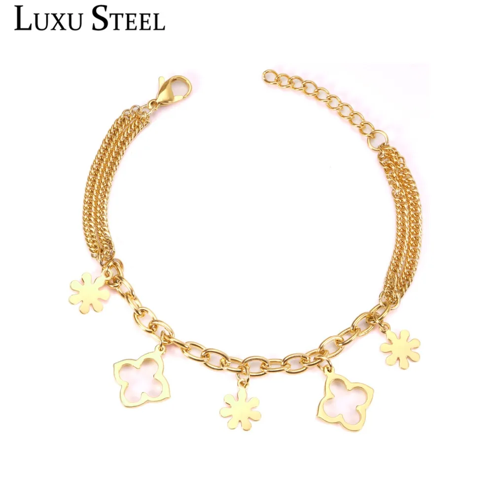 Женский браслет из нержавеющей стали LUXUSTEEL золотистого цвета с подвесками в виде