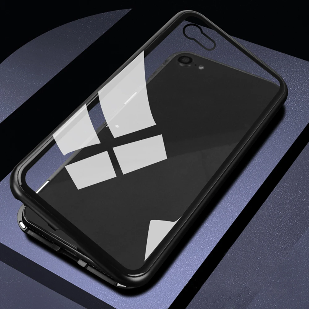 Магнитные адсорбционные металлические флип-чехлы для телефонов для iPhone X XS XR XS MAX 7 8 Plus прозрачная задняя крышка закаленное стекло закаленное покрытие capinhas