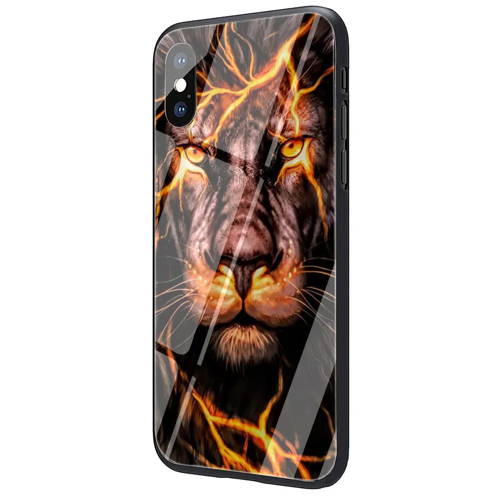 Модный чехол из закаленного стекла с дизайном льва Для iPhone 11 Pro 6 6S Plus 7 8 Plus X XS XR XS Max - Цвет: G1
