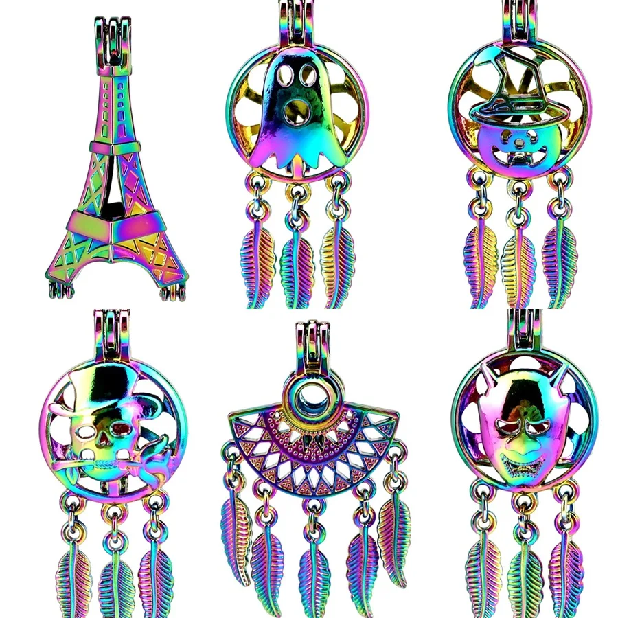 Rainbow Dreamcatcher Eiffel Tower Filigree Beads Cage Perfume Diffuser Aroma Pearl Locket Pendant | Украшения и аксессуары