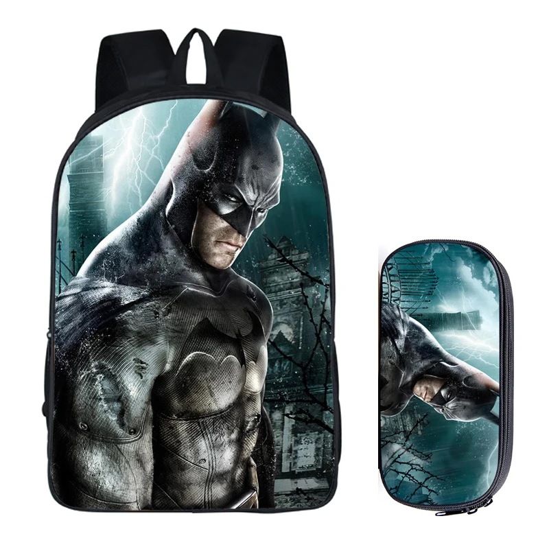 2Pcs Batman 011 16 дюймов сумка-рюкзак для девочек-подростков; для мальчиков и девочек Книга сумка Детская сумка школьные рюкзаки карандаш комплекты с сумкой - Цвет: 2Pcs Batman 011