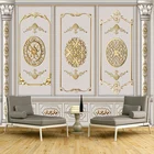 Пользовательские фотообои Европейский стиль золотой гипсовый узор Фреска гостиная телевизор спальня декор стен