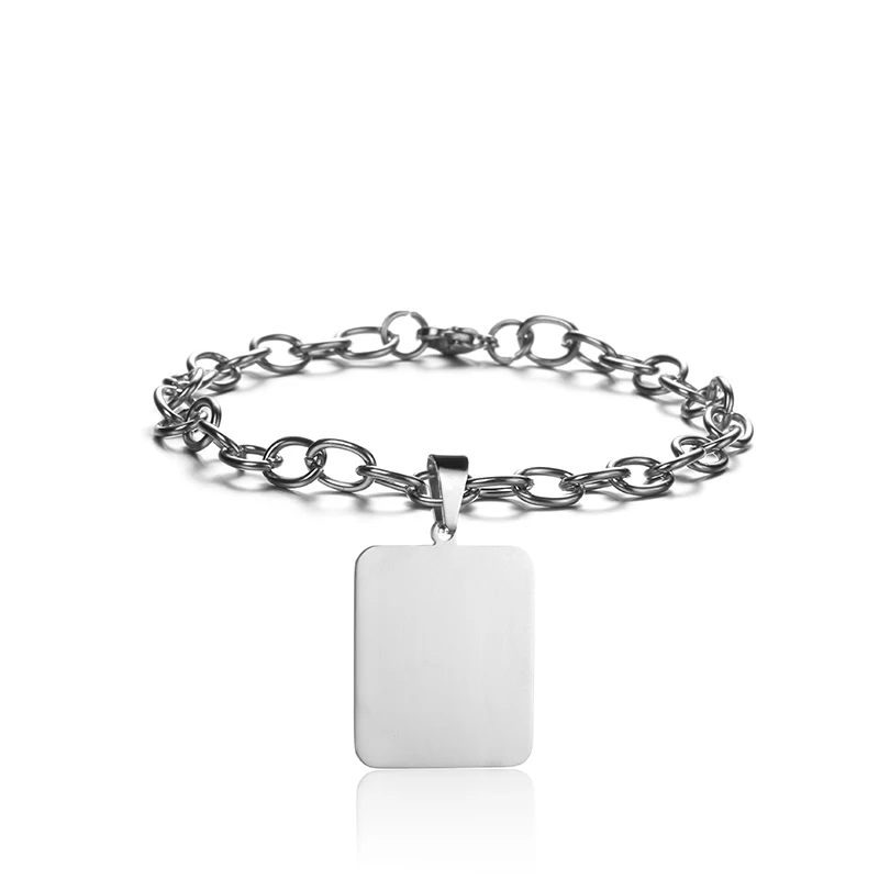 Silver2 Square Blank Персонализированные индивидуальные браслеты с выгравированным фото именем и датой для женщин и мужчин из нержавеющей стали, регулируемые браслеты с идентификационной биркой, семейные подарки - Окраска металла: Silver2 Square Blank
