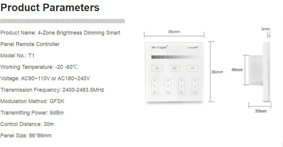 Milight AC 180-240 V 220 V T1 T2 T3 T4 4-Zone 2,4 GHz беспроводная сенсорная смарт-панель контроллер RGBW RGB+ CCT Яркость затемнения
