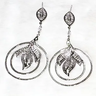 Большие круги листья Длинные серьги подвески бронза с сверлом фитинг AAA циркон 488