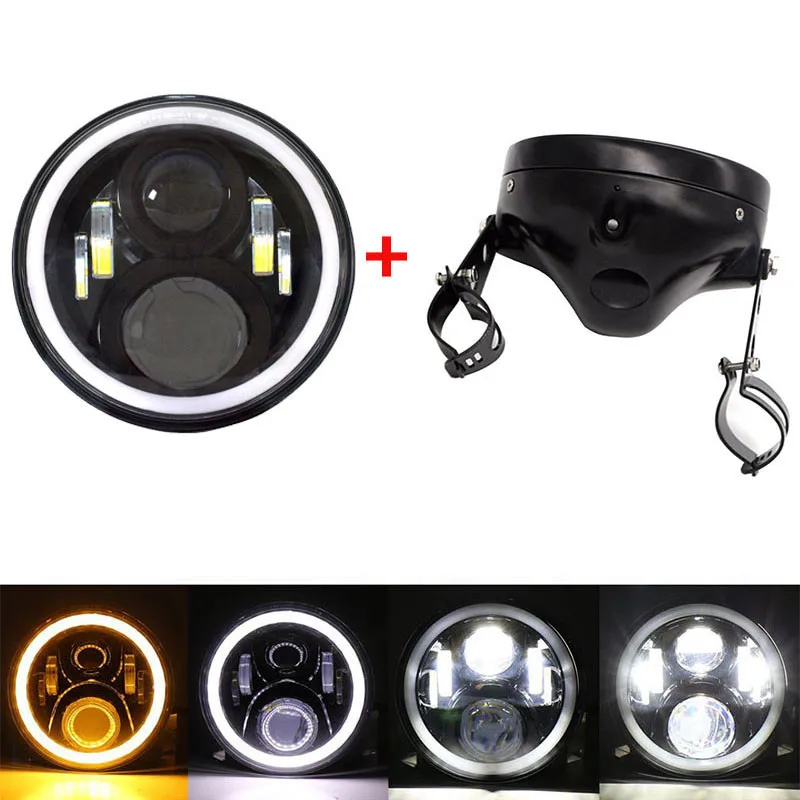 Black set 50W 3 7 дюймов фары мотоцикла высокий/Низкий Луч H4 светодиодные фары для автомобиля 7 дюймов фары корпус фары ведро отделка кольцо - Цвет: Black set 50W 3