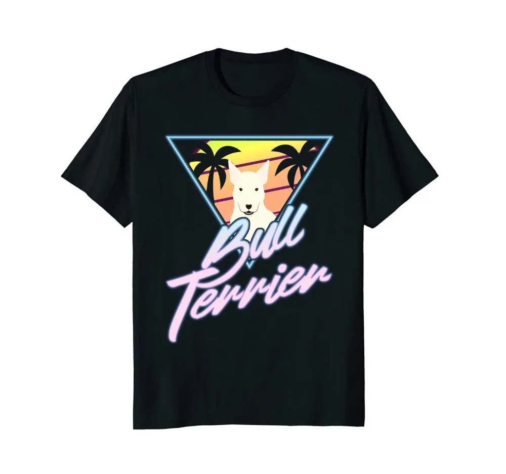 

Print T Shirt Mens Short Sleeve Hot Bull Terrier Dog - 70s & 80s Retro Sunset T-Shirt