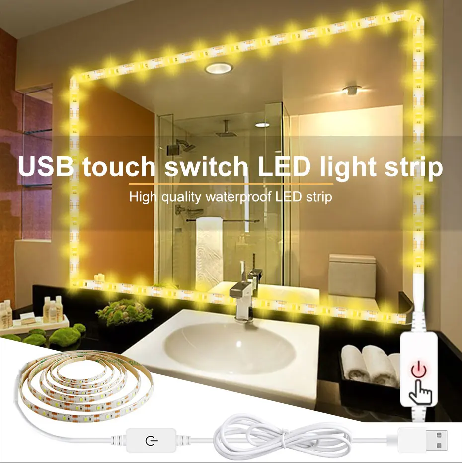 Водонепроницаемая светодиодная лента с сенсорным затемнением с usb-портом, светодиодная Диодная лента DC5V Светодиодная лента световая лампа на зеркале телвизор для ванной комнаты подсветка