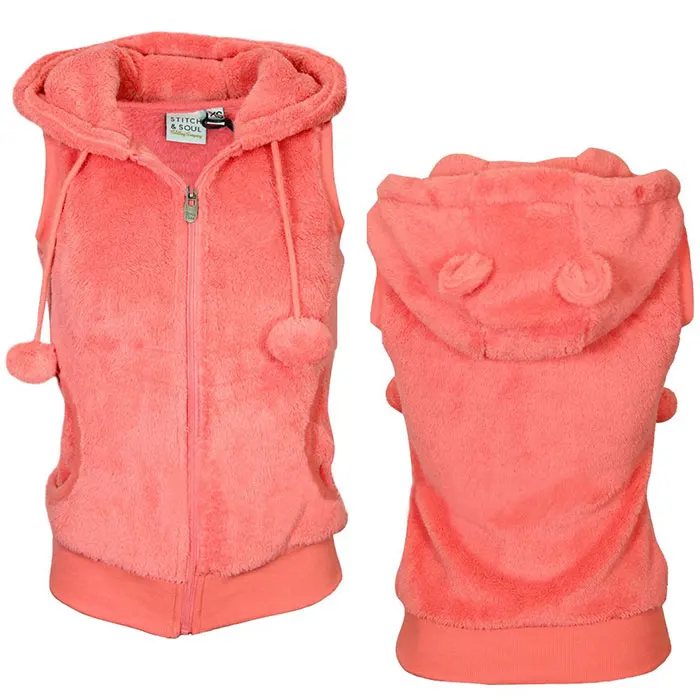 Pink Женские зимние теплые жилеты, пальто из мягкого флиса с капюшоном, верхняя одежда для женщин, модная повседневная утепленная жилетка, однотонная женская меховая жилетка, пальто - Цвет: Pink
