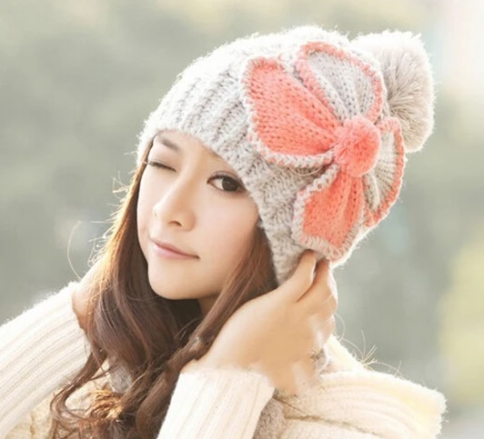 Корейской волны осень и зима с бантом симпатичные уха г-жа теплая шерсть шляпа