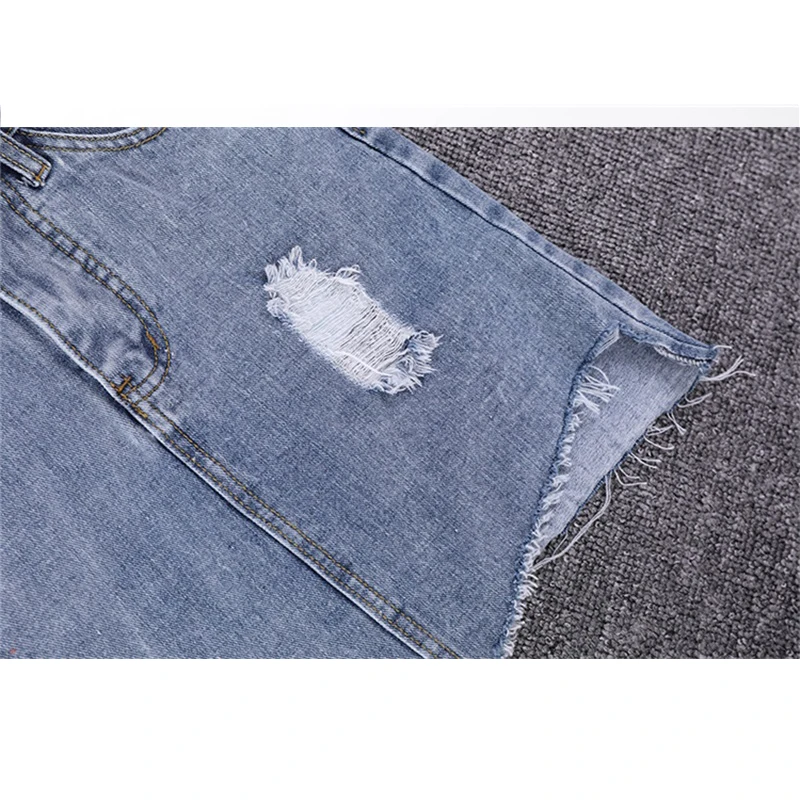 Summer Women Pencil Skirt Blue Sexy Casual Mini Denim Skirts 2018 Fashion New Ripped Pockets Bodycon Hole Jeans |