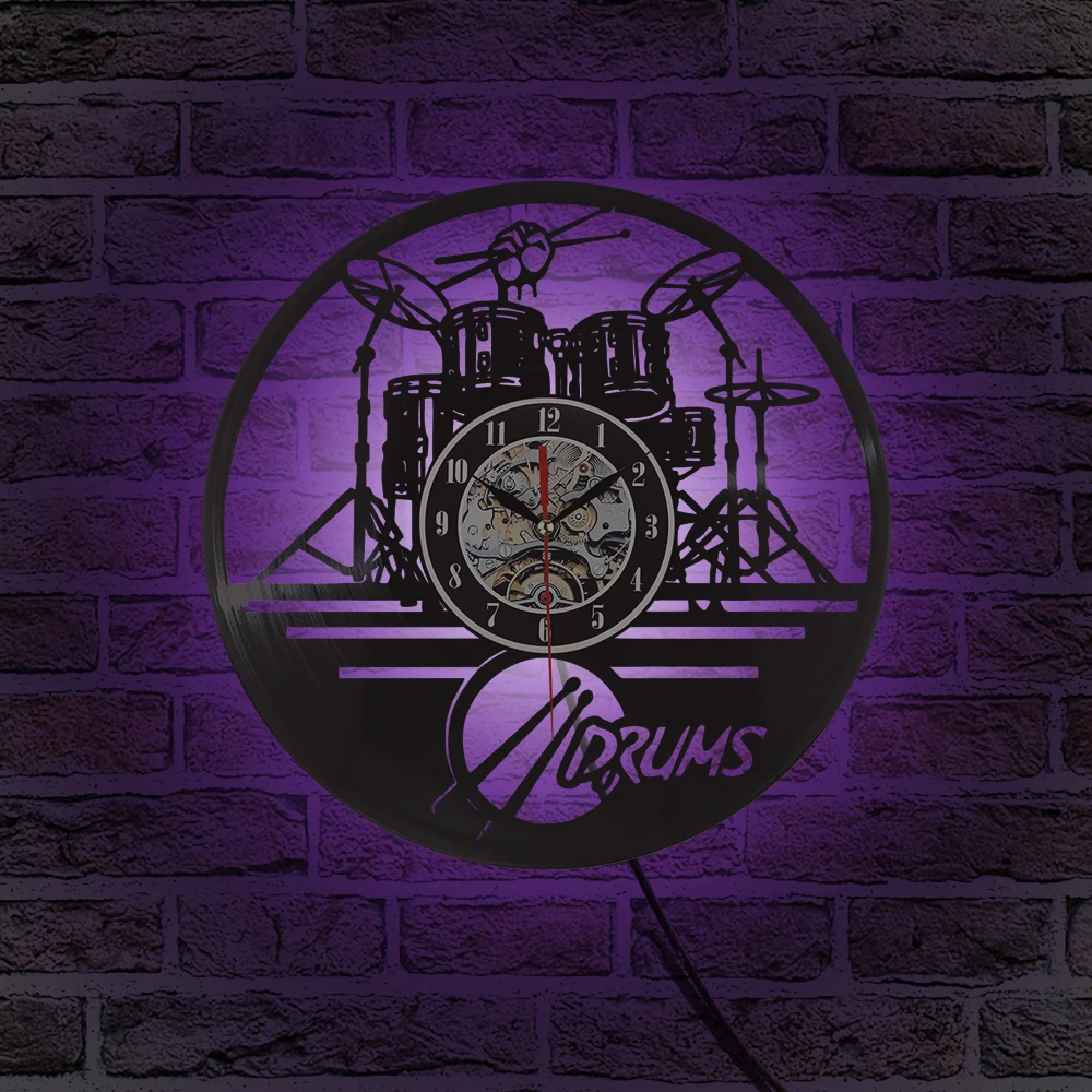 Горячая виниловая запись настенные часы гитарные барабаны набор художественные