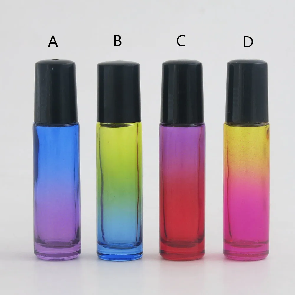 

360 x 10ml Hot Gradient Color Thick Glass Roll On Essential Oil Empty Parfum Bottles Roller Ball Travel Use Necessaries