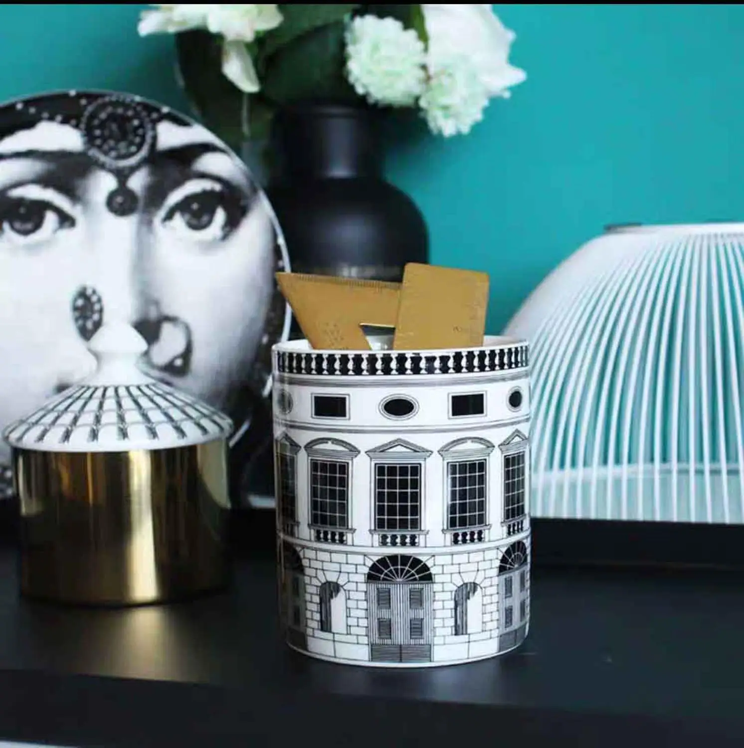without lid Керамический подсвечник Fornasetti в скандинавском стиле, ручная работа, канделябр, Кисть для макияжа, настольная подставка для ручек, изысканный резервуар для хранения - Цвет: without lid