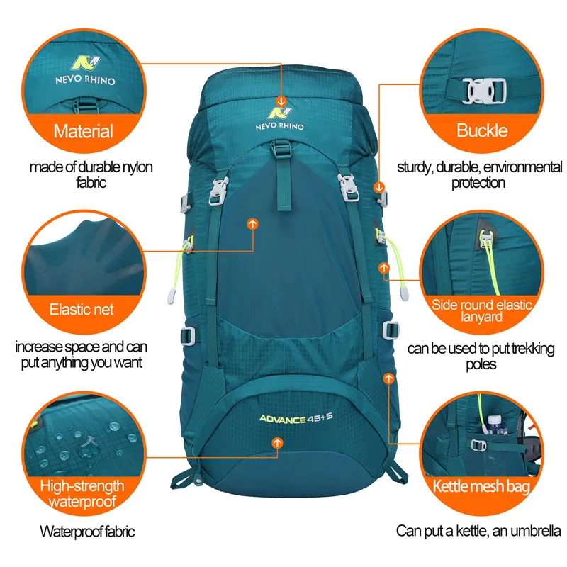 NEVO RHINO 50L водонепроницаемый мужской рюкзак унисекс дорожная сумка походный открытый альпинистский рюкзак для мужчин