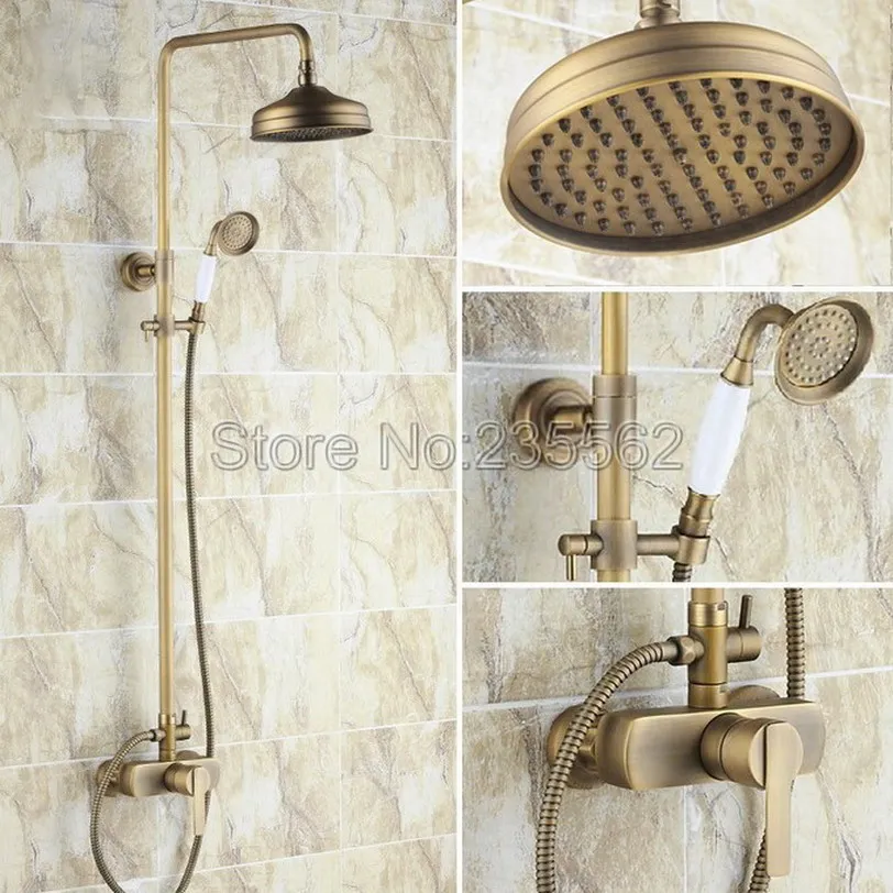 

New Arrival Bathroom Faucet Rain Shower Faucet Set Single Handle Cold and Hot Water Mixer Taps Antique Brass Finish lrs174