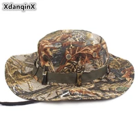 xdanqinx summer mens cap new style jungle camouflage bucket hats camp fishing caps wind rope fixed sun hat beach hat
