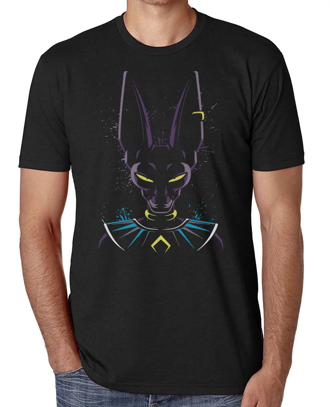 Футболка с рисунком DRAGON BALL Z Beerus INCHIOSTRO MACCHIE EFFETTO унисекс аниме-Testa бесплатная