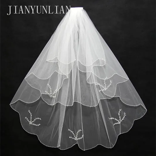 

Wedding Veils Wedding Bridal Veil 2-Layer Handmade Beaded Crescent edge Bridal Accessories Veil color in stock
