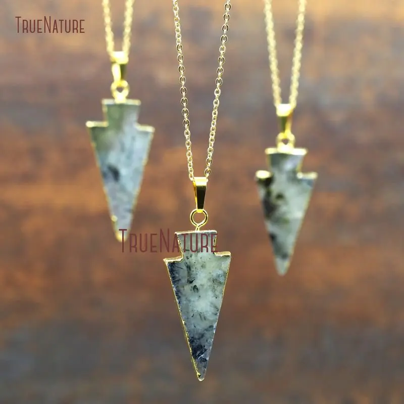 New Latest Design Healing Prehnites Pendant Necklace Gold Finished Adjustable Chains Arrowhead Charm 18inch NM8017 | Украшения и