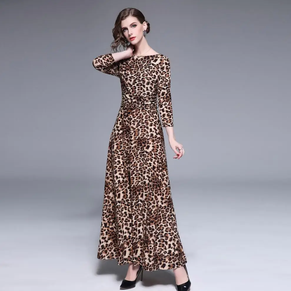 

European and American Women's New Leopard Dress Long-sleeved Slim Dress